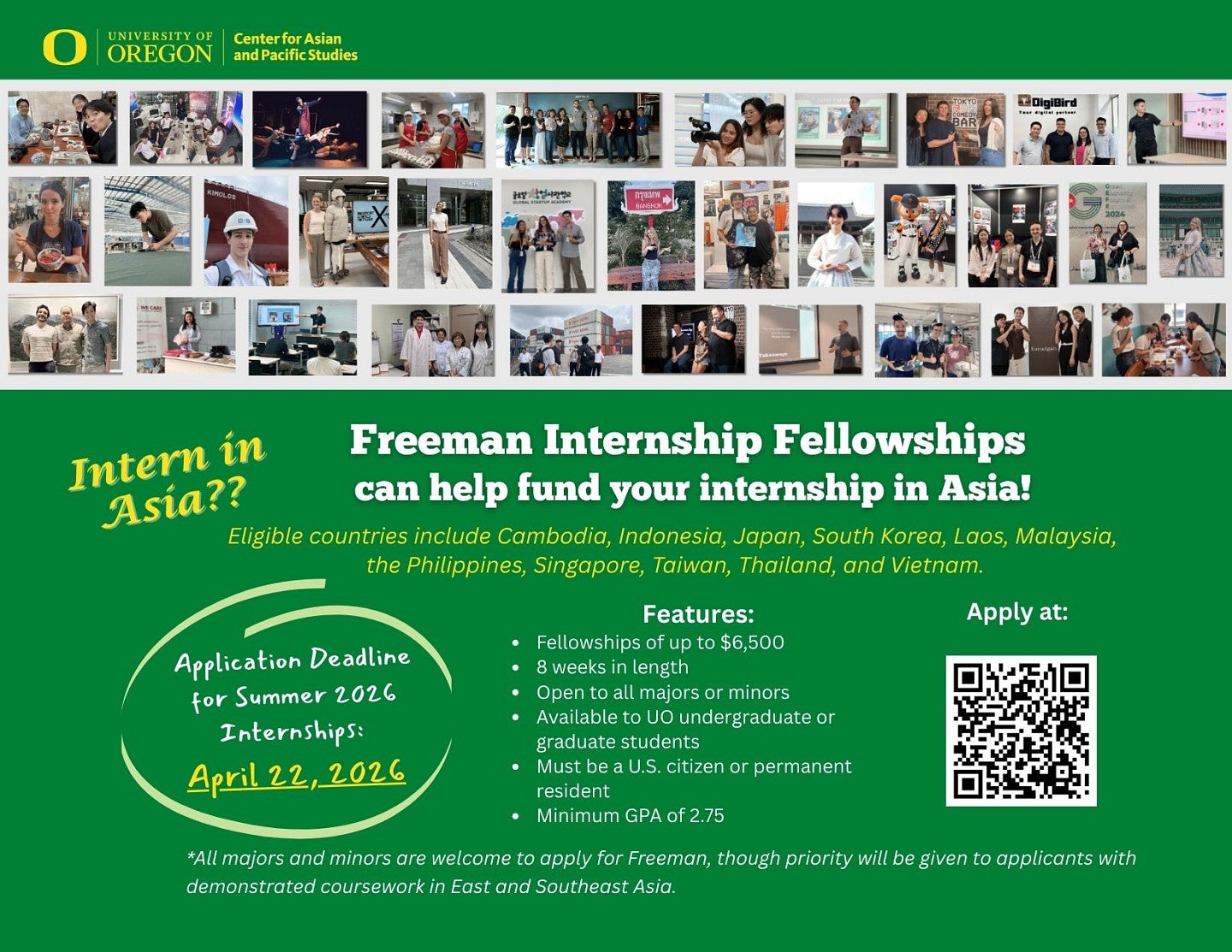 Freeman Internship Fellowships Summer Deadline Flyer