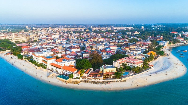 Houses on the shoreline in Zanzibar