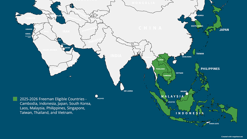 Freeman Internship Fellowships Eligible Countries 25-26