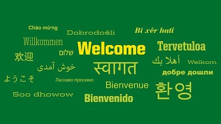 Graphic with the word "welcome" written in different foreign languages