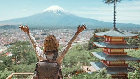Traveling in japan during spring at chureito pagoda with mt. fuji background – scenic and cultural tourism