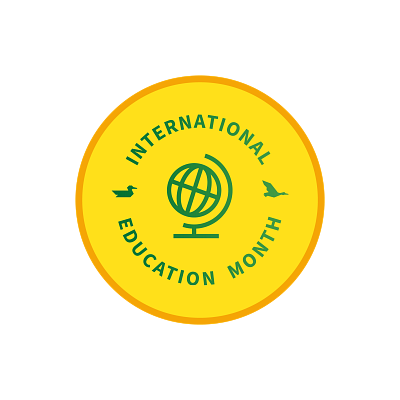 International Education Month logo with globe in the middle
