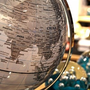 globe with China and India labeled